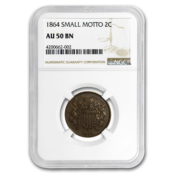 1864 Two Cent Piece Small Motto AU-50 NGC 1864 Two Cent Piece Small Motto AU-50 NGC
